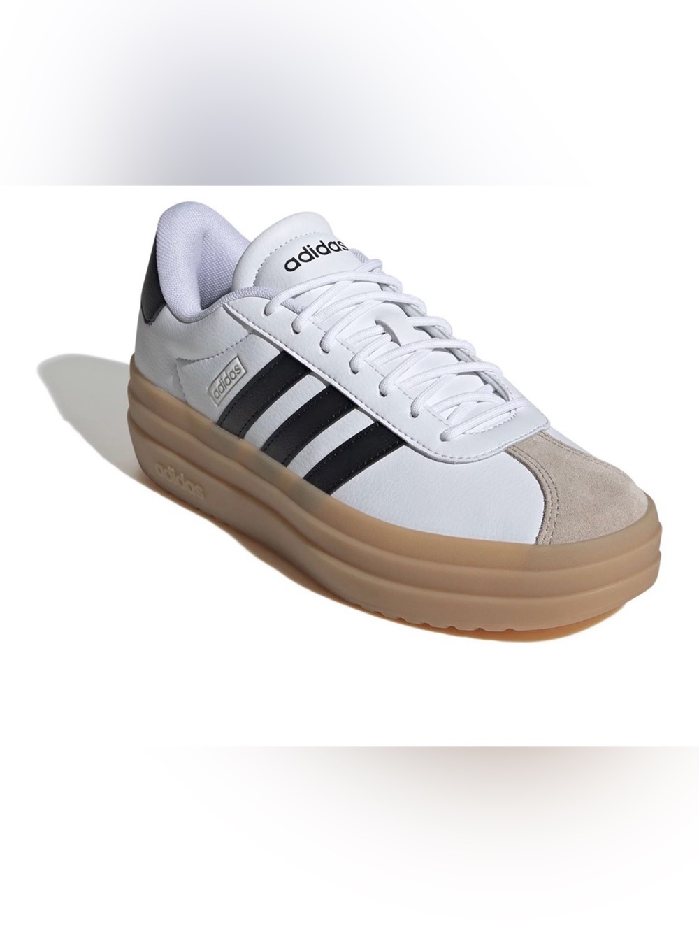 Adidas White Sneakers with Black Stripes and Gum Outsole women size 7